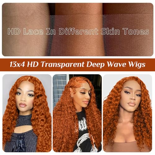 Dorosy Hair Ginger Orange Curly Wigs Human Hair Colored 13x4 HD Transarent Lace Frontal Wigs Human Hair Wigs Brazilian Wet Short Bob Curly Wigs Glueless Pre Plucked with Baby Hair(8inch) - Image 3