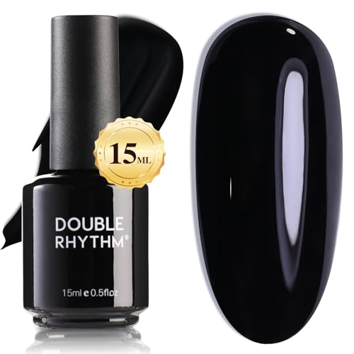 Double Rhythm 15ML Gel Nail Polish 1 PC Pure Black Color Gel Soak Off Nail Polish Manicure Salon DIY at Home (A1015-Black)
