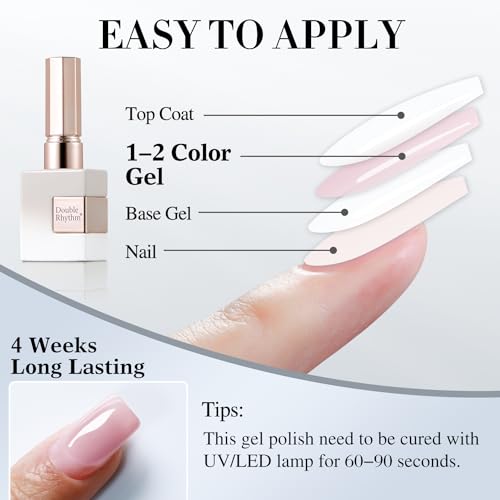 Double Rhythm 15ML Pink Nude Gel Polish Translucent Sheer Neutral Color Jelly Natural UV Led Nail Art DIY at Home (B-A1314) - Image 7