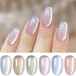 Double Rhythm 6-Color Silk Cat Eye Gel Nail Polish Set with Glitter Shimmer