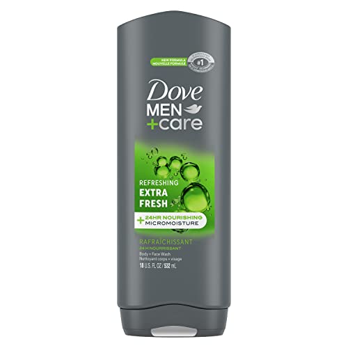DOVE MEN + CARE Body Wash and Face Wash For Fresh, Healthy-Feeling Skin Extra Fresh Cleanser That Effectively Washes Away Bacteria While Nourishing Your Skin 18 oz