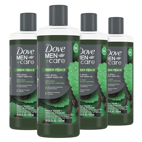 Dove Men Care Face Body Wash 4 Pack 18oz Holy Basil Hemp Seed Oil