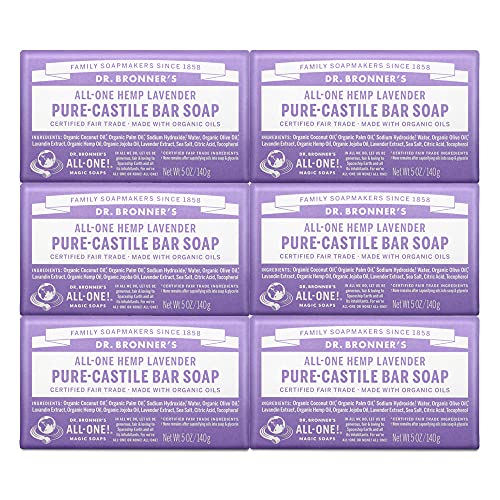 Dr. Bronner's Organic Lavender Bar Soap 5 oz Vegan Cruelty-Free Gentle Skin Care