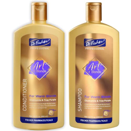 Dr. Fischer Blonde Hair Shampoo and Conditioner Bundle - Deepens the Blond and Removes Brassy/Yellow. Volumizing Toner and Lightener for Blonde, Bleached, Highlighted & Color Treated Hair