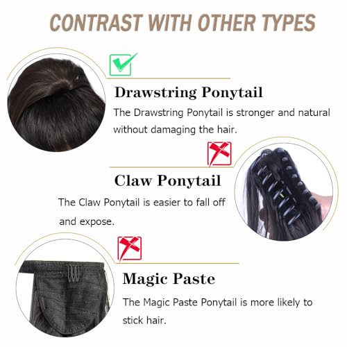 Drawstring Ponytail Hair Extension 16 Inch Synthetic Short Curly Wavy Fake Ponytail Extensions Natural Soft Clip in Ponytail Hairpieces for Women(Brown) - Image 5