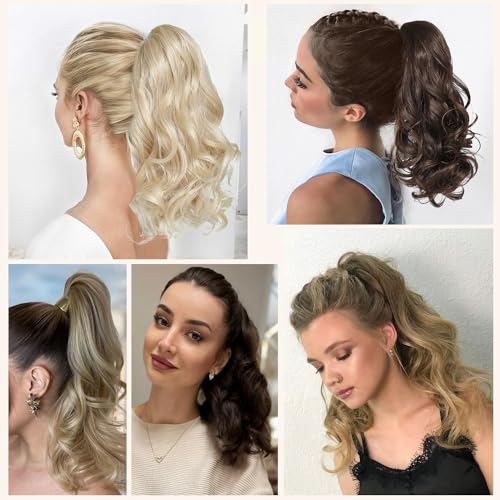 Drawstring Ponytail Hair Extension 16 Inch Synthetic Short Curly Wavy Fake Ponytail Extensions Natural Soft Clip in Ponytail Hairpieces for Women(Brown) - Image 6