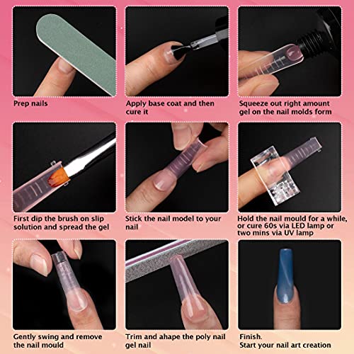 Dual Nail Form Set Clear Gel Nail Extension Mold 12 Sizes with Scale Full Cover Gel Coffin Nails Dual-ended Gel Brush and Nail File Nail Tips Clip Buffer Polisher - Image 7