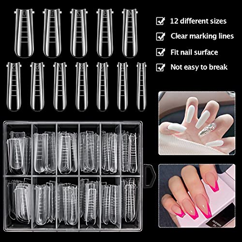 Dual Nail Form Set Clear Gel Nail Extension Mold 12 Sizes with Scale Full Cover Gel Coffin Nails Dual-ended Gel Brush and Nail File Nail Tips Clip Buffer Polisher - Image 3