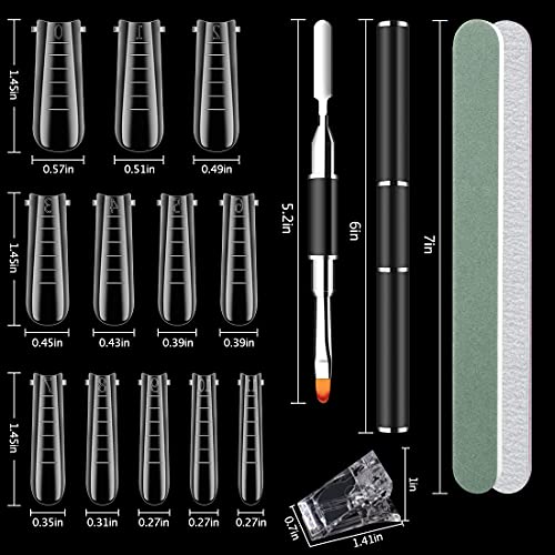 Dual Nail Form Set Clear Gel Nail Extension Mold 12 Sizes with Scale Full Cover Gel Coffin Nails Dual-ended Gel Brush and Nail File Nail Tips Clip Buffer Polisher - Image 2