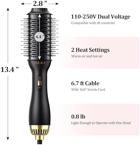 Dual Voltage Hair Dryer Brush for International Travel, Travel Hair Dryer Brush with European Plug, 110V-120V/220V-240V Dual Voltage Hot Air Brush, EU/UK Plug Adapter & Travel Case Included - Image 7