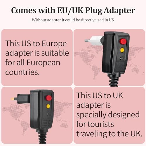 Dual Voltage Hair Dryer Brush for International Travel, Travel Hair Dryer Brush with European Plug, 110V-120V/220V-240V Dual Voltage Hot Air Brush, EU/UK Plug Adapter & Travel Case Included - Image 3