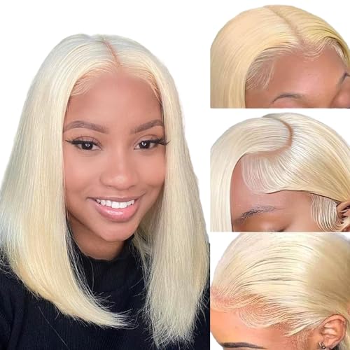 Duchess Bob Wig Human Hair 613 Lace Front Wig Human Hair 13x4 Blonde HD Transparent Lace Front Bob Wigs Human Hair Pre Plucked with Baby Hair 180% Density (16inch, 613-Bob)