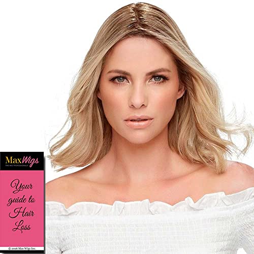 Easihair EasiPart HD 12" Length Topper Color 22F16S8 Venice Blonde- Heat Friendly Hairpiece Synthetic Clip In 1 Piece Volumizer Monofilament 2.75”x5” Base Bundle Maxwigs Booklet - Image 3