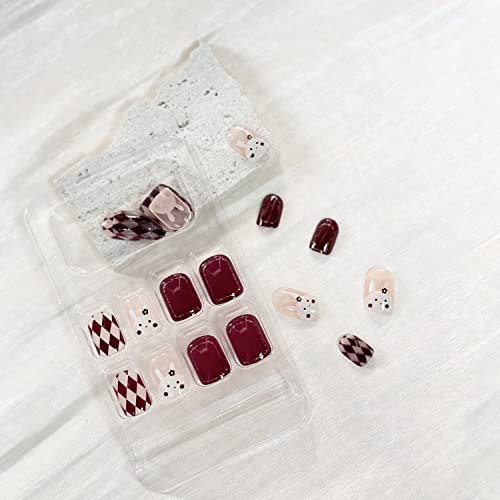 Easter Press on Nails Short Square Fake Nails Full Cover Glossy Acrylic Glue on Nails Cute Bunny False Nails with Swirl Glitter Designs Stick on Nails for Women Girls 24Pcs - Image 4