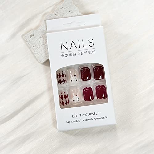 Easter Press on Nails Short Square Fake Nails Full Cover Glossy Acrylic Glue on Nails Cute Bunny False Nails with Swirl Glitter Designs Stick on Nails for Women Girls 24Pcs - Image 5