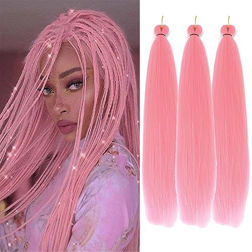 Easy Braid Pre stretched Braiding Hair 28 Inch 3 Packs Jumbo Braiding Hair Synthetic Braiding Hair Extension Twist Braid wigs Hot Water Setting Hair (Pink Mixed Tinsel)