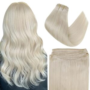 Easyouth 18 Inch 100g Platinum Blonde Real Human Hair Sew-In Weft Extensions