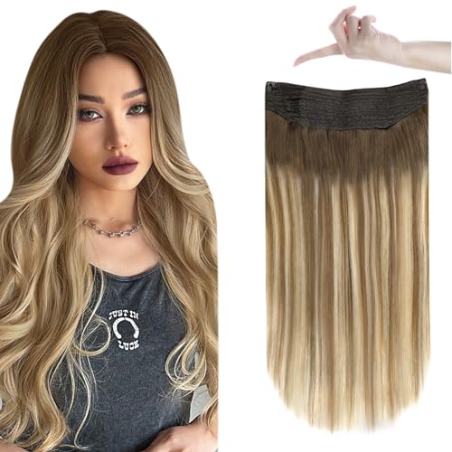 Easyouth 14 Inch 70g Chestnut Brown Platinum Blonde Balayage Silky Human Hair Wire Clip-in Extensions