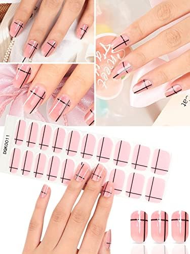 EBANKU 40PCS Gel Nail Strips Green Yellow Holiday Design with Nail File - Image 4