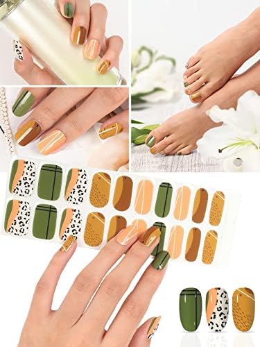 EBANKU 40PCS Gel Nail Strips Green Yellow Holiday Design with Nail File - Image 5