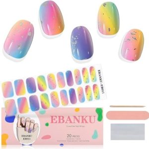 EBANKU Cured Gel Nail Strips Gel Nail Stickers Manicure Stickers(Aurora Sky) - Includes Nail File, Sealing Strip & Wooden Stick