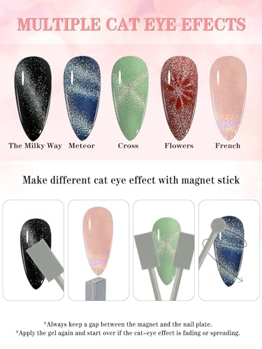 EBANKU Rainbow Cat Eye Gel Nail Polish Universal Holographic 9D Cat Eye Magnetic Gel Polish with Magnet Stick, Shiny Glitter Chrome Gel Polish Soak Off Gel Nail Art Salon Manicure DIY at Home 10ML - Image 4