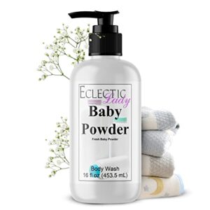 Eclectic Lady Liquid Pearl Body Wash - Baby Powder Scent 3-in-1 Use For Bubble Bath, Hand Soap & Body Wash, Phthalate-Free Baby Powder Fragrance, Handcrafted in USA (16 oz)