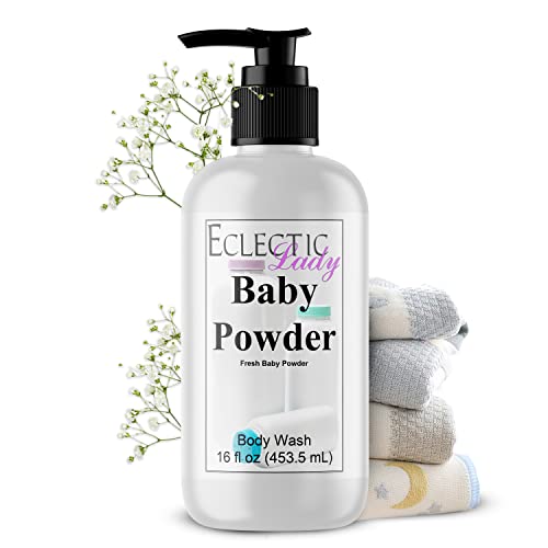 Eclectic Lady Liquid Pearl Body Wash - Baby Powder Scent 3-in-1 Use For Bubble Bath, Hand Soap & Body Wash, Phthalate-Free Baby Powder Fragrance, Handcrafted in USA (16 oz)