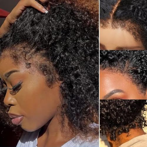 Edges Hairline 13x6 Lace Front Curly Wig Human Hair Pre Plucked with Baby Hair 150% Density Brazilian Virgin HD Lace Kinky Curly Frontal Wigs Human Hair for Women Glueless Wigs 24Inch