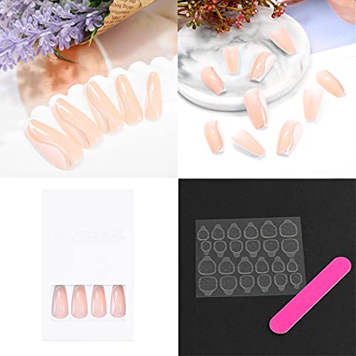 ELABEST Medium Light Pink Ballerina False Nail Bling Glitter Coffin Fake Nails Press on 24Pcs Acrylic Art Nail Tips For Women and Girls - Image 6