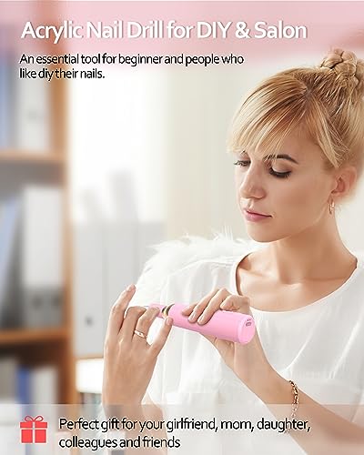 Electric Cordless Nail Drill Portable Nail Drill Machine for Gel Acrylic Nails, Rechargeable Nail File for Home Salon Electric Nail File Pink - Image 7