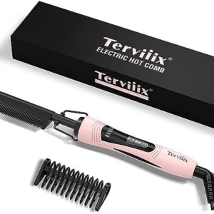 Terviiix Electric Hot Comb for Black Hair, Wigs, and Beard, Adjustable Temperature, Anti-Scald, 60 Min Auto Shut Off