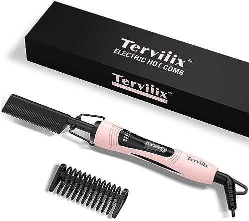 Terviiix Electric Hot Comb for Black Hair, Wigs, and Beard, Adjustable Temperature, Anti-Scald, 60 Min Auto Shut Off