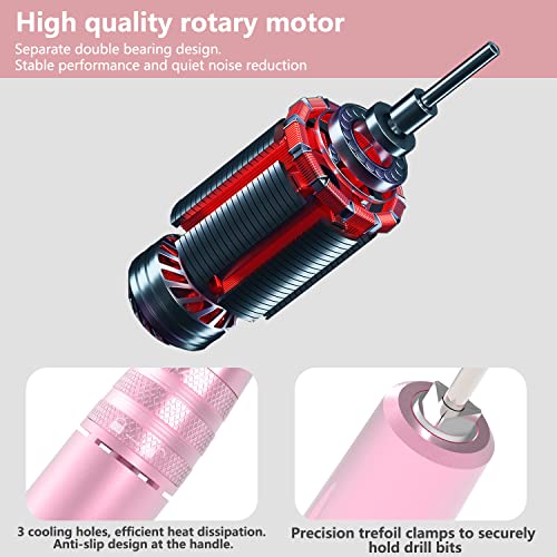 Electric Nail Drill - 35000 rpm Adjustable Portable Nail Drills, Professional Powerful and Quiet Nail File Nail Drills, with Visible Display Screen for Acrylic Gel Nails (Rose Gold) - Image 4