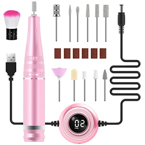 Electric Nail Drill - 35000 rpm Adjustable Portable Nail Drills, Professional Powerful and Quiet Nail File Nail Drills, with Visible Display Screen for Acrylic Gel Nails (Rose Gold)