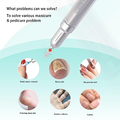 Electric Nail Drill Machine Kit-Cordless Nail Drill with Based Stand, Professional Nail Filer Efile for Gel Nails DIY Acrylic Nails,6-Speeds,12 Pcs Nail Drill Bits Manicure Pedicure Polishing Kit - Image 6