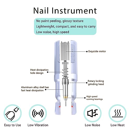 Electric Nail Drill Machine Kit-Cordless Nail Drill with Based Stand, Professional Nail Filer Efile for Gel Nails DIY Acrylic Nails,6-Speeds,12 Pcs Nail Drill Bits Manicure Pedicure Polishing Kit - Image 4