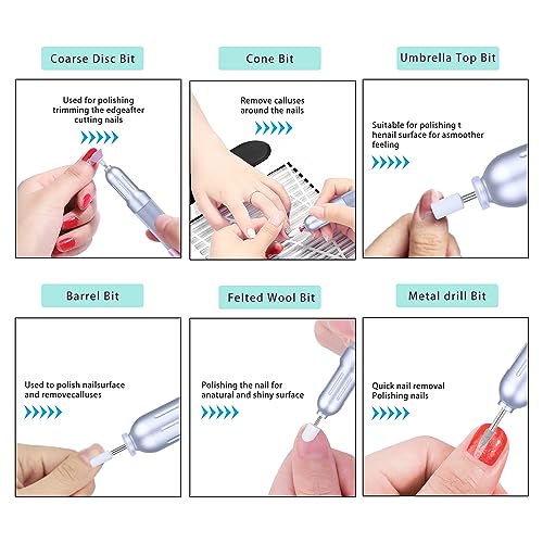 Electric Nail Drill Machine Kit-Cordless Nail Drill with Based Stand, Professional Nail Filer Efile for Gel Nails DIY Acrylic Nails,6-Speeds,12 Pcs Nail Drill Bits Manicure Pedicure Polishing Kit - Image 2