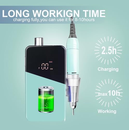 Electric Nail Drill Machine,Lumcrissy Portable Rechargeable 35000 RPM Electric Nail File E-File ,Electric Acrylic Nail Tools ,Polishing,Nail Removing (Light Green) - Image 3