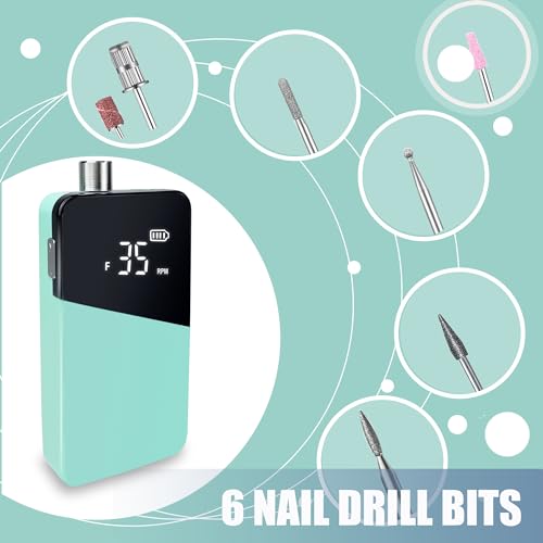 Electric Nail Drill Machine,Lumcrissy Portable Rechargeable 35000 RPM Electric Nail File E-File ,Electric Acrylic Nail Tools ,Polishing,Nail Removing (Light Green) - Image 5