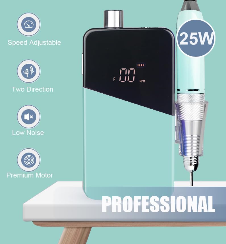 Electric Nail Drill Machine,Lumcrissy Portable Rechargeable 35000 RPM Electric Nail File E-File ,Electric Acrylic Nail Tools ,Polishing,Nail Removing (Light Green) - Image 4