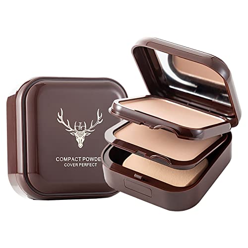 Elk Compact Powder, Double-layer Shimmering Powder & Compact Powder, Silky Texture Delicate Skin Compact Powder, Waterproof, Sweat-resistant, Long-lasting Makeup Foundation (102# Nature Pink)