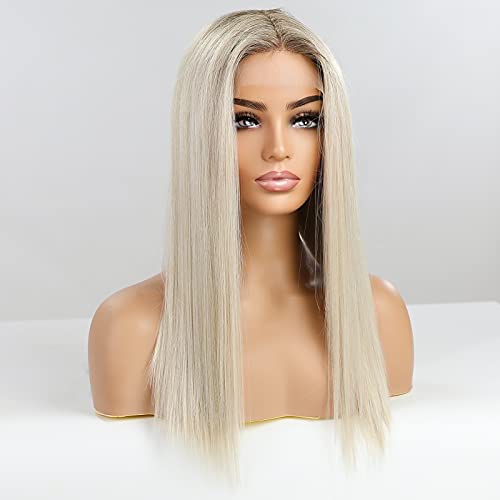 EMMOR Long Platinum Blonde Lace Front Wig for Women, 20 Inch Natural Hair Straight Synthetic Wigs Middle Part,Hand Tied/Skin-Friendly/Lightweight - Image 2