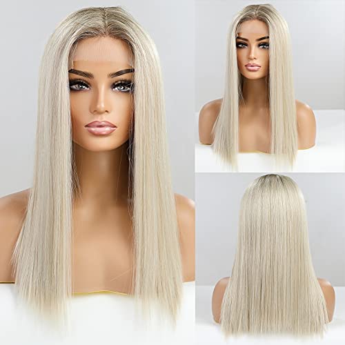 EMMOR Long Platinum Blonde Lace Front Wig for Women, 20 Inch Natural Hair Straight Synthetic Wigs Middle Part,Hand Tied/Skin-Friendly/Lightweight - Image 4