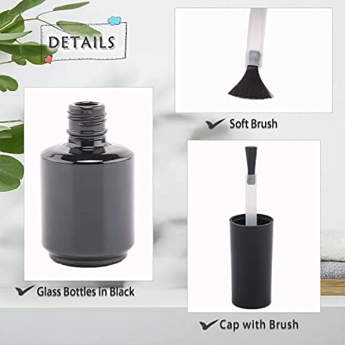 Empty Gel Nail Polish Bottles, 15ML Empty Nail Polish Bottles with Brush, Opaque Round Refillable Fingernail Polish Bottles UV Safe with Mixing Balls & Funnels, Pack of 20 (Bright black) - Image 3