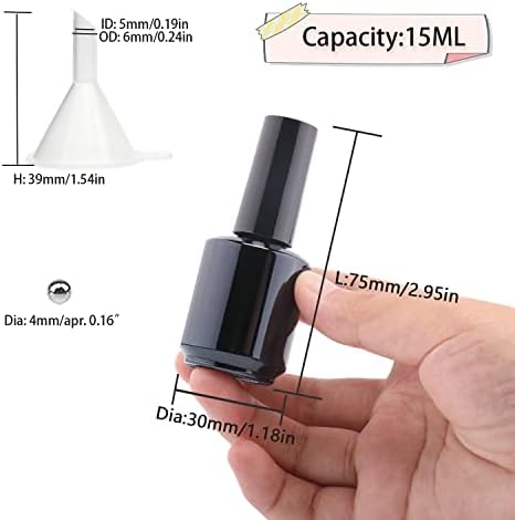 Empty Gel Nail Polish Bottles, 15ML Empty Nail Polish Bottles with Brush, Opaque Round Refillable Fingernail Polish Bottles UV Safe with Mixing Balls & Funnels, Pack of 20 (Bright black) - Image 2