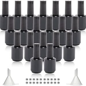 Empty Gel Nail Polish Bottles, 15ML Empty Nail Polish Bottles with Brush, Opaque Round Refillable Fingernail Polish Bottles UV Safe with Mixing Balls & Funnels, Pack of 20 (Bright black)