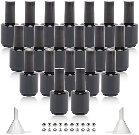 Empty Gel Nail Polish Bottles, 15ML Empty Nail Polish Bottles with Brush, Opaque Round Refillable Fingernail Polish Bottles UV Safe with Mixing Balls & Funnels, Pack of 20 (Bright black)