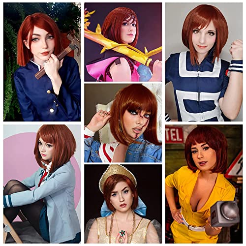 Entranced Styles Short Bob Wig Dark Auburn Synthetic Hair With Bangs 12 Inch - Image 2