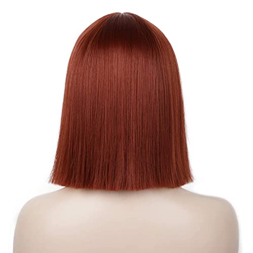 Entranced Styles Short Bob Wig Dark Auburn Synthetic Hair With Bangs 12 Inch - Image 4